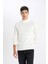 Slim Fit Yarım Balıkçı Yaka Basic Örme Kazak Ecru 4