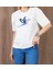 Beyaz Kuş Baskılı Taş Detaylı Kısa Kollu T-Shirt 1