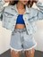 Kadın Çift Cepli Yıkamalı Crop Denim Kot Ceket 4