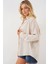 Kadın Çizgili Oversize Gömlek 20293 - Krem 3