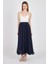 Lacivert Şifon Piliseli Yüksek Bel Maxi Etek 1003 1