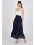 Lacivert Şifon Piliseli Yüksek Bel Maxi Etek 1003 2