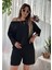 Kadın Kayık Yaka Oversize Asimetrik Bluz ve Şort Iki Iplik Takım 2