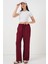 Kadın Geniş Paça Keten Pantolon 6735 - Bordo 1