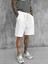 Erkek Beli Lastikli Keten Görünümlü Baggy Şort Ekru 2