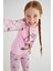 Kız Çocuk Pembe Kız Uzun Kol Pamuklu Pijama Takımı 2