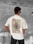 Erkek Ön ve Arka Baskılı Oversize Bisiklet Yaka T-Shirt - Beyaz 3