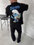 Ön ve Arka Baskılı Oversize Bisiklet Yaka T-Shirt- Siyah 3