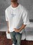 Ön ve Arka Baskılı Oversize Bisiklet Yaka T-Shirt- Beyaz 3
