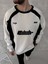 Kışlık Nakış Işlemeli Bisiklet Yaka Parçalı Sweatshirt - Beyaz 1