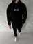 Uzun Kol Kapşonlu Göğüs Baskılı Sweatshirt - Siyah 1