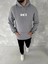 Uzun Kol Kapşonlu Göğüs Baskılı Sweatshirt - Gri 1
