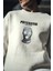 Kışlık Bisiklet Yaka Baskılı Sweatshirt - Beyaz 1