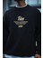 Kışlık Bisiklet Yaka Ön ve Arka Baskılı Sweatshirt - Siyah 1