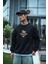 Kışlık Bisiklet Yaka Ön ve Arka Baskılı Sweatshirt - Siyah 2