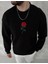 Unisex Bisiklet Yaka Ön ve Arka Baskılı Sweatshirt - Siyah 1