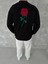 Unisex Bisiklet Yaka Ön ve Arka Baskılı Sweatshirt - Siyah 2