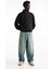 Oversize Yarım Farmuarlı Yakalı Basic Sweatshirt - Siyah 3