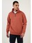 Oversize Yarım Farmuarlı Yakalı Basic Sweatshirt - Gül Kurusu 1