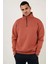 Oversize Yarım Farmuarlı Yakalı Basic Sweatshirt - Gül Kurusu 2