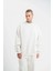 Unisex Uzun Kol Bisiklet Yaka Yıkamalı Sweatshirt - Beyaz 1