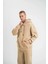 Unisex Double Oversize Kapşonlu Basic Sweatshirt - Bej 3