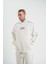 Polızeı Premium Kalite Unisex Kapşonlu Ara Biyeli Sweatshirt - Beyaz 3