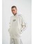 Polızeı Premium Kalite Unisex Kapşonlu Ara Biyeli Sweatshirt - Beyaz 4