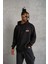 Unisex Kapşonlu Baskılı Sweetshirt - Siyah 1