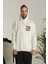 Unisex Kapşonlu Baskılı Sweetshirt - Beyaz 2