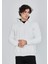 Unisex Tam Fermuarlı Kapşonlu Sweatshirt - Beyaz 1