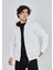 Unisex Tam Fermuarlı Kapşonlu Sweatshirt - Beyaz 3