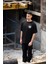 Unisex Bisiklet Yaka Baskılı Oversize T-Shirt - Siyah 2