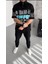 Unisex Baskılı Yarım Fermuarlı T-Shirt - Siyah 2