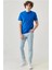 Unisex Düz Biskilet Yaka Oversize T-Shirt - Mavi 4