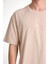 Unisex Düz Biskilet Yaka Oversize T-Shirt - Bej 3
