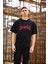 Unisex Bisiklet Yaka Baskılı Oversize T-Shirt - Siyah 1