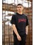 Unisex Bisiklet Yaka Baskılı Oversize T-Shirt - Siyah 4