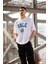 Unisex Bisiklet Yaka Baskılı Oversize T-Shirt - Beyaz 2