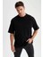 Unisex Basic Bisiklet Yaka Oversize T-Shirt - Siyah 1