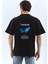 Unisex Bisiklet Yaka Baskılı Oversize T-Shirt - Siyah 2