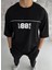Unisex Bisiklet Yaka Baskılı Oversize T-Shirt - Siyah 2