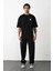 Unisex Bisiklet Yaka Baskılı Oversize T-Shirt - Siyah 1