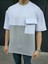Unisex Torba Cep Detaylı Parçalı T-Shirt - Gri 1