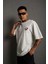 Unisex Bisiklet Yaka Baskılı Oversize T-Shirt - Beyaz 1