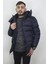 Fistan Store Erkek Lacivert Hakim Yaka Spor Kesim Rahat Kalıp Kapüşonlu Kışlık Şişme Mont 2