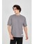 Unisex Jakar Kumaş Rahat Kol T-Shirt - Gri 1
