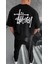 Unisex Bisiklet Yaka Baskılı Oversize T-Shirt - Siyah 2