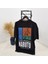 Unisex Bisiklet Yaka Baskılı Oversize T-Shirt - Siyah 2