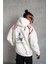 Erkek Ön ve Arka Baskılı Kapüşonlu 3 Iplik Sweatshirt - Beyaz 2